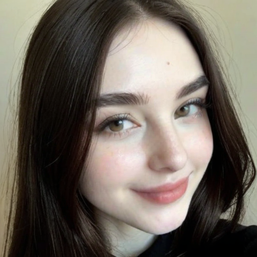 Close-Up Portrait of a Woman with Long Dark Hair, Soft Natural Light, and Gentle Smile in a Photorealistic Selfie Style