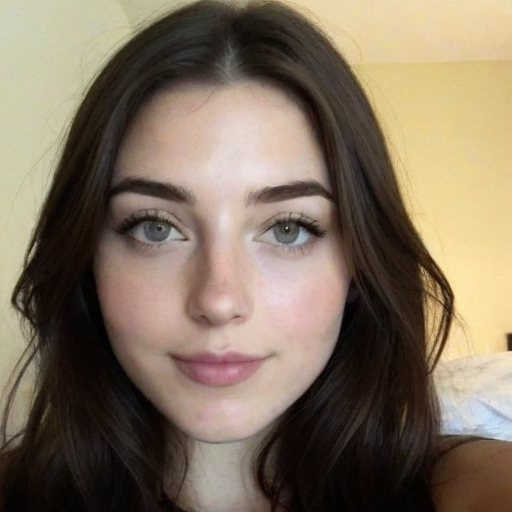 Natural Light Portrait of a Young Woman with Long Brown Hair and Subtle Makeup in a Cozy Indoor Setting