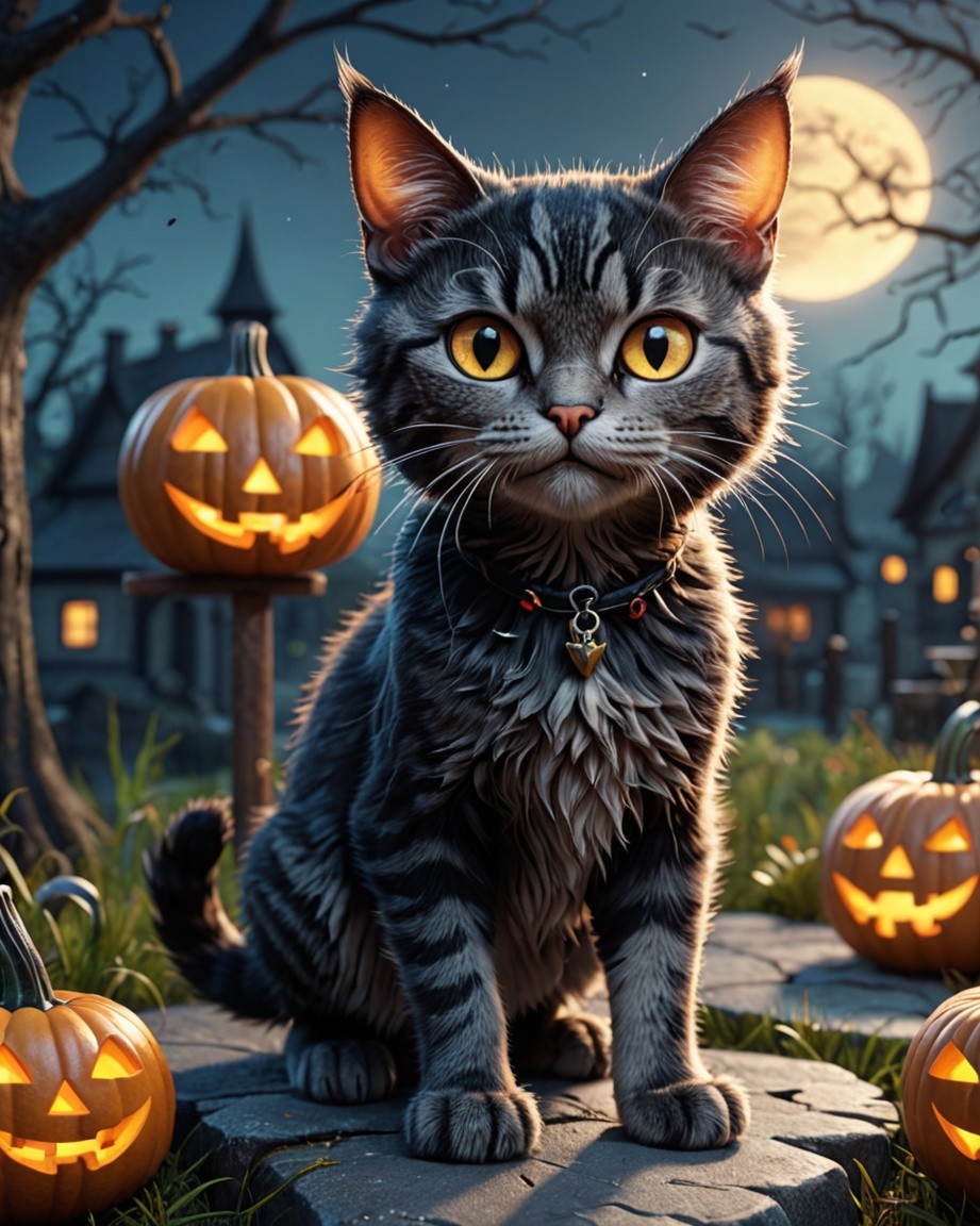 Spooky Cat Moonlight Stare