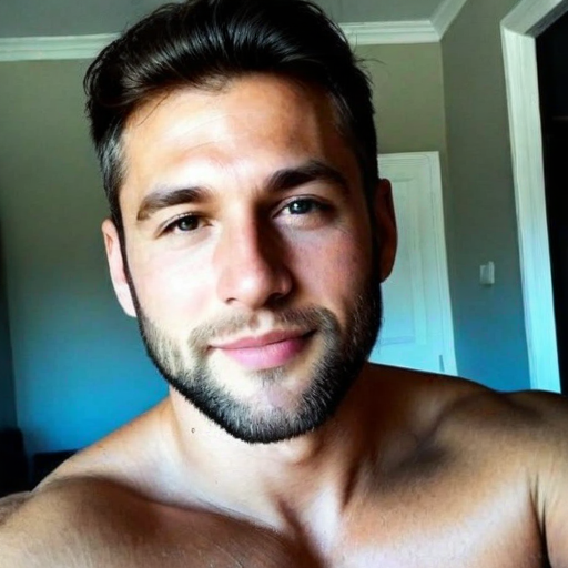 Close-up portrait of a confident young man with styled hair and beard in a modern home setting, showcasing natural lighting and casual pose for photography inspiration