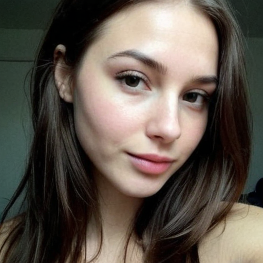 Close-up photograph of a young woman with long brown hair, natural makeup, and warm lighting in a calm, friendly portrait style