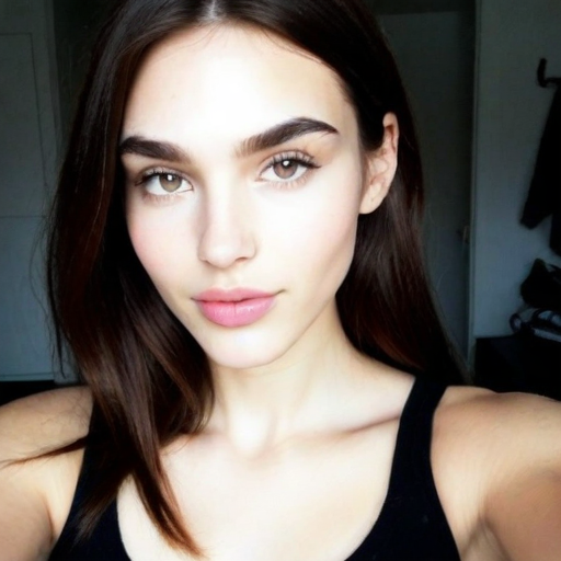 Natural Light Selfie Portrait of a Woman with Minimalist Makeup in Indoor Setting, Perfect for Beauty and Lifestyle Content