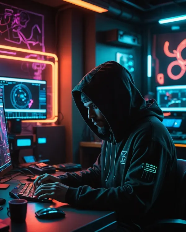 Focused Cyberpunk Hacker