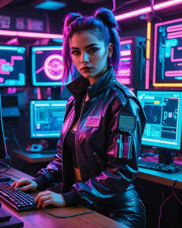 Intense Neon Cyberpunk Portrait