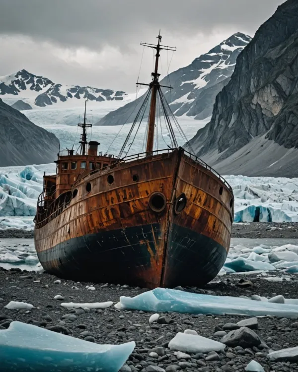 Rusty Shipwreck Desolate Glacier