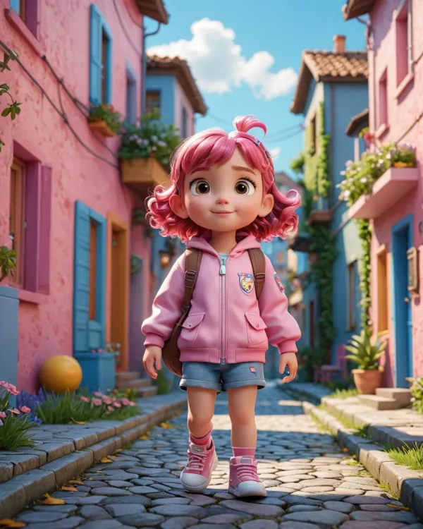 Cheerful Pink Girl Village
