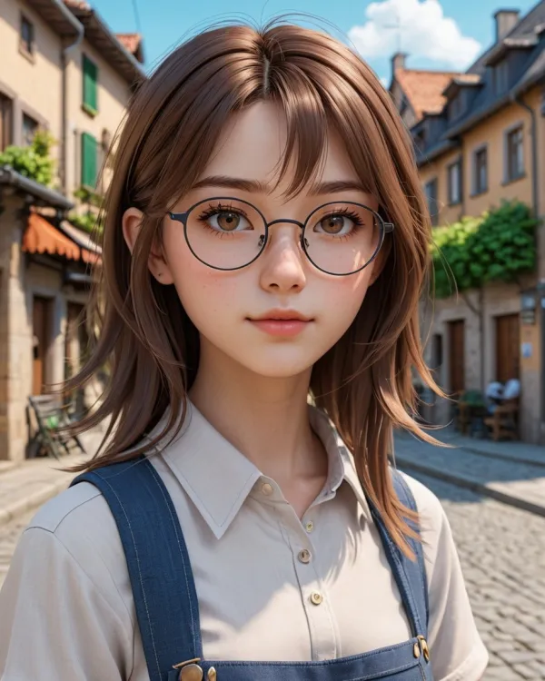 The image features a young female character in a semi-realistic digital art style, blending realistic textures with slig