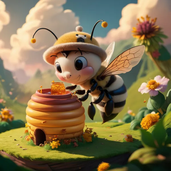Joyful Whimsical Bee Scene