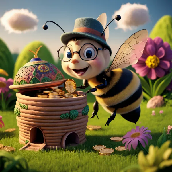 Joyful Bee Placing Coin