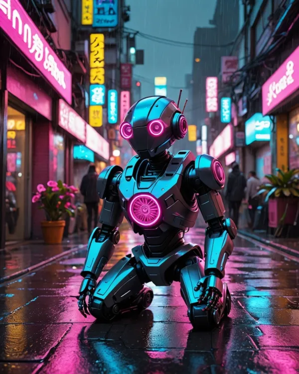 Lonely Sentinel in Neon Rain