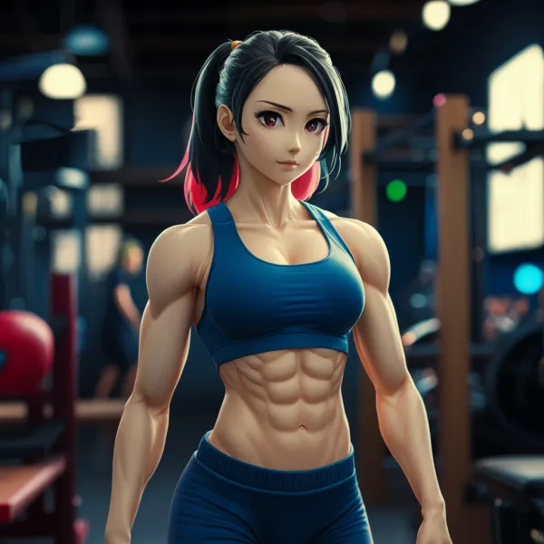 The image depicts a highly stylized, digitally rendered female character with an anime or 3D animation-inspired visual s