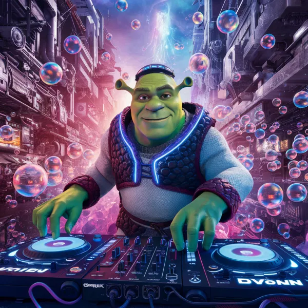 Energetic Neon Cyberpunk DJ