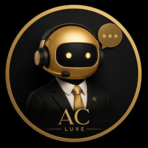 The image depicts a stylized robotic character dressed in formal business attire