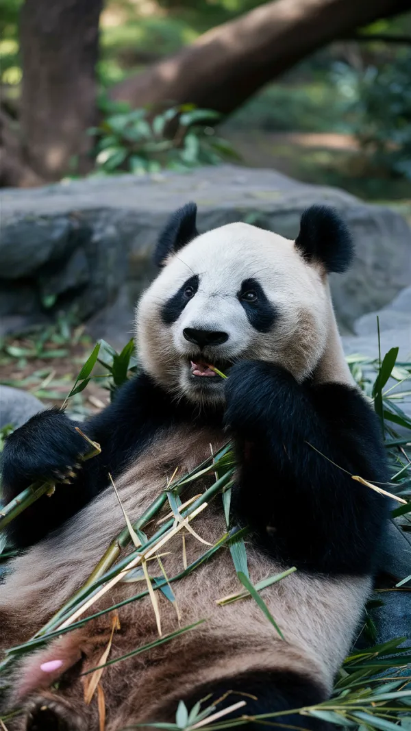 Serene Panda Eating Bamboo