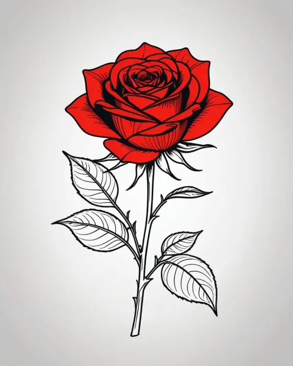 Elegant Red Rose Line Art
