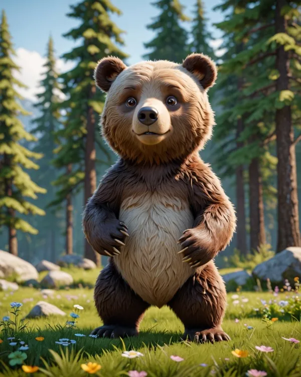 Cheerful Bear in Enchanted Forest