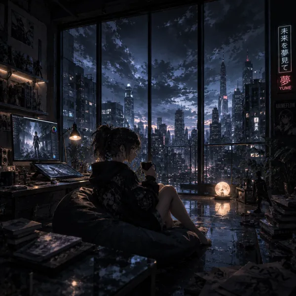 Contemplative Solitude Neon Night