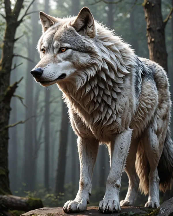 Serene Wolf in Forest