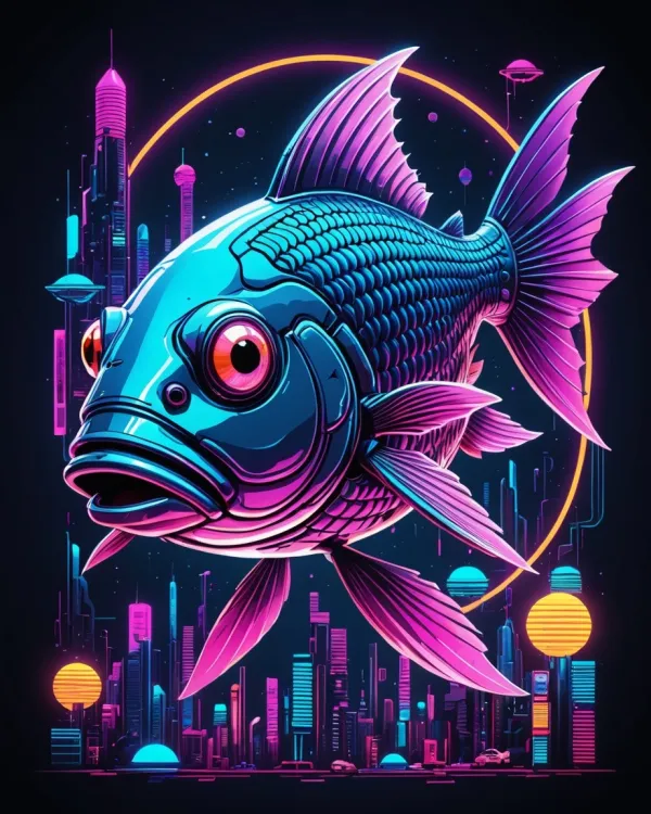 Surreal Neon Cyberpunk Fish