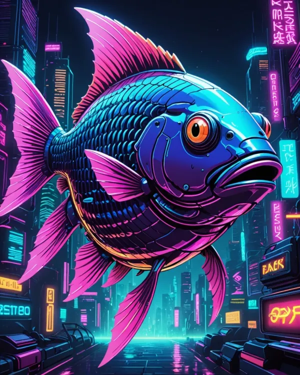 Vibrant Neon Cyberpunk Fish