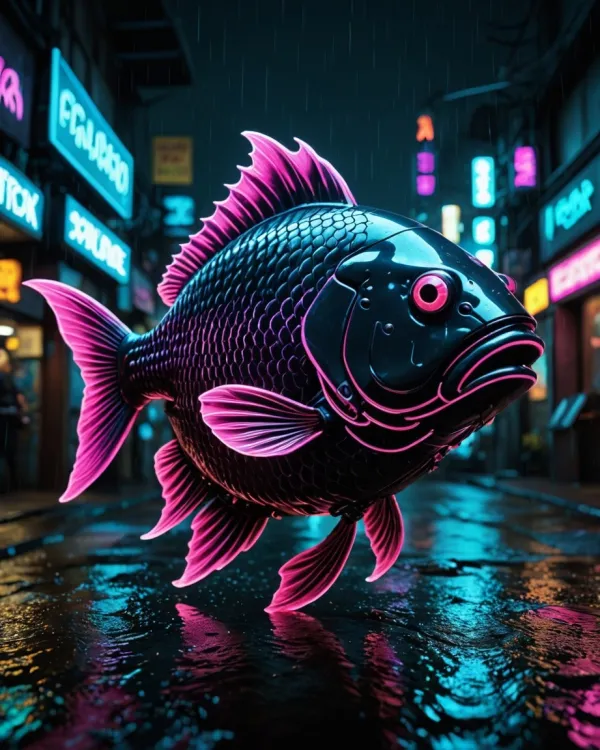 Neon Fish Surreal Cyberpunk