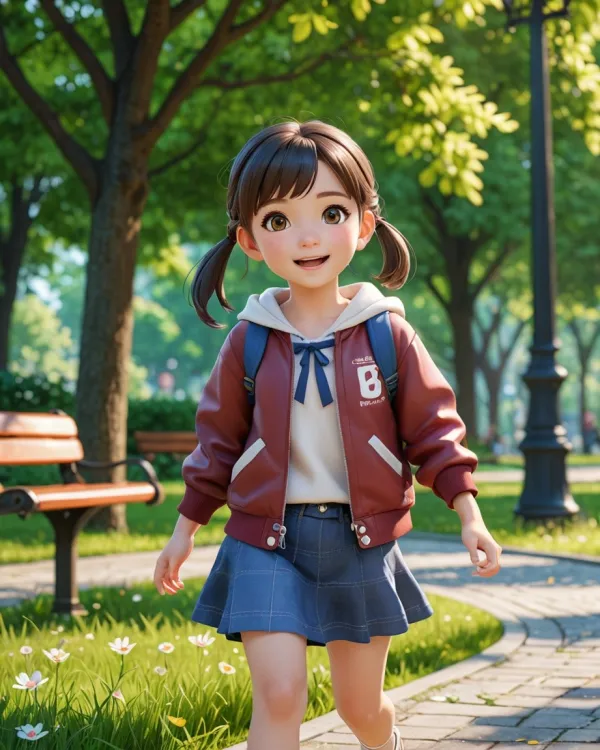 Joyful School Girl in Park