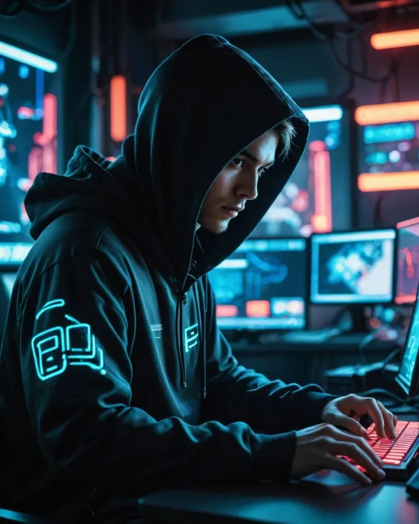 Intense Focus Cyberpunk Hacker