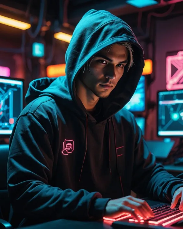 intense focused tech hacker