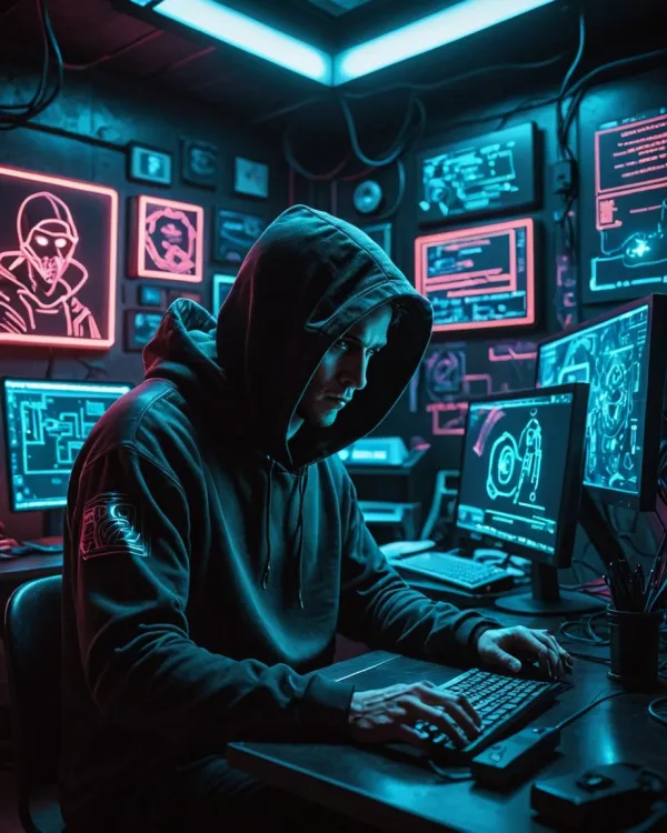 Intense Cyber Hacker Focus