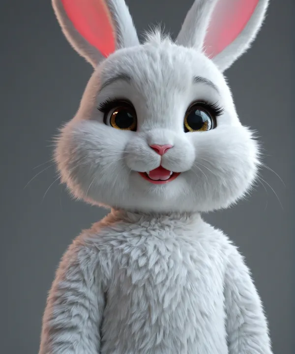 Anthropomorphic white rabbit character, depicted from the torso up, facing forward