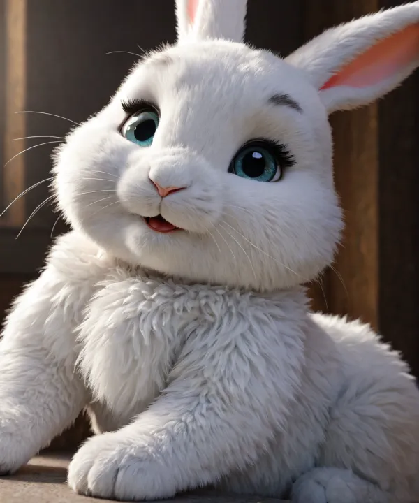 Playful Curious White Rabbit