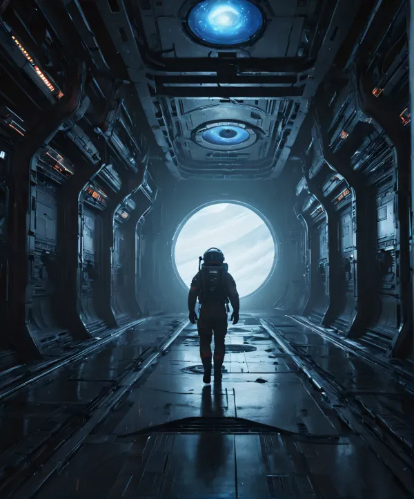 Lone Astronaut Futuristic Corridor