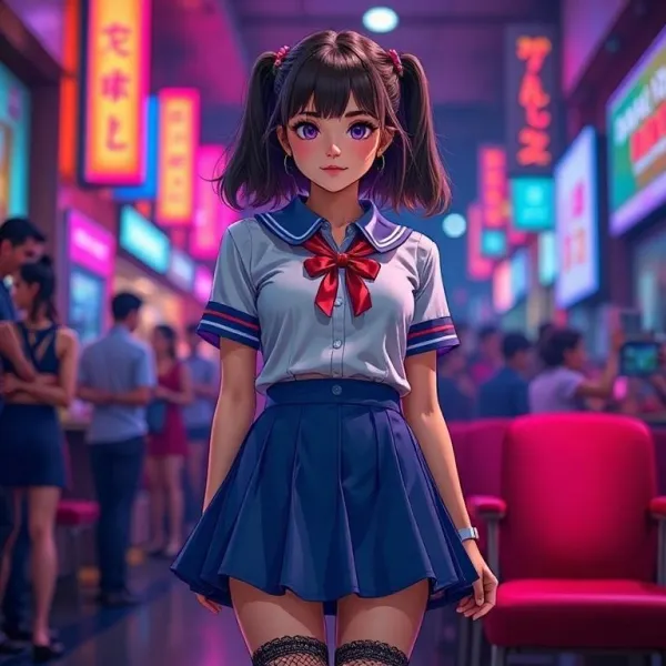 Confident Neon Anime Girl