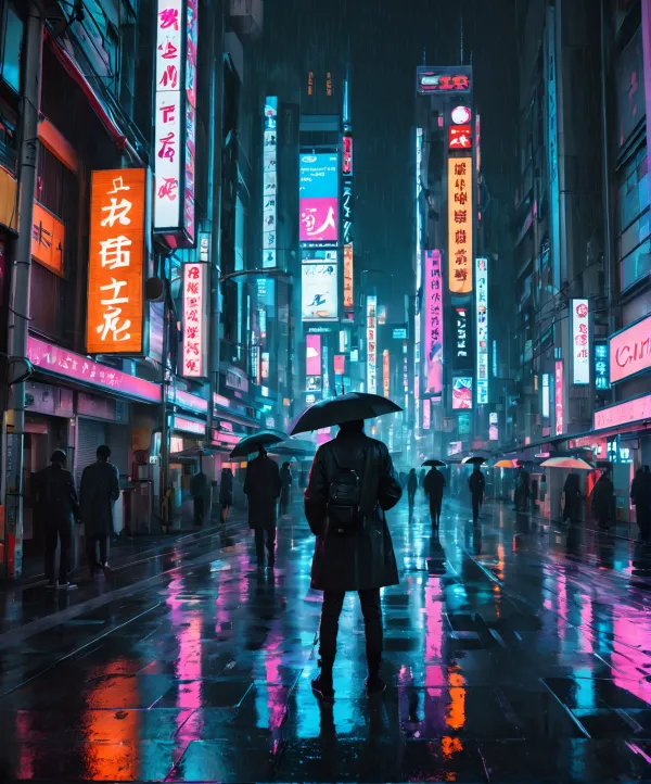Moody Neon Rainy Nightscape