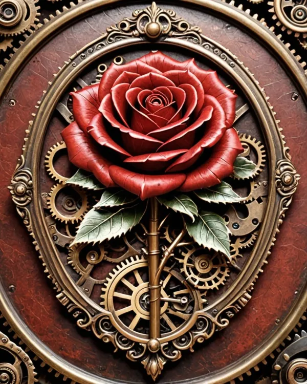 Intricate Steampunk Rose Composition