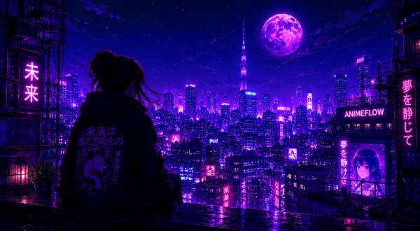 Contemplative Neon Nightscape
