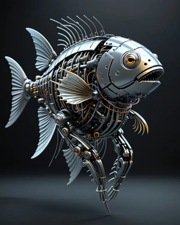 Intricate Futuristic Mechanical Fish