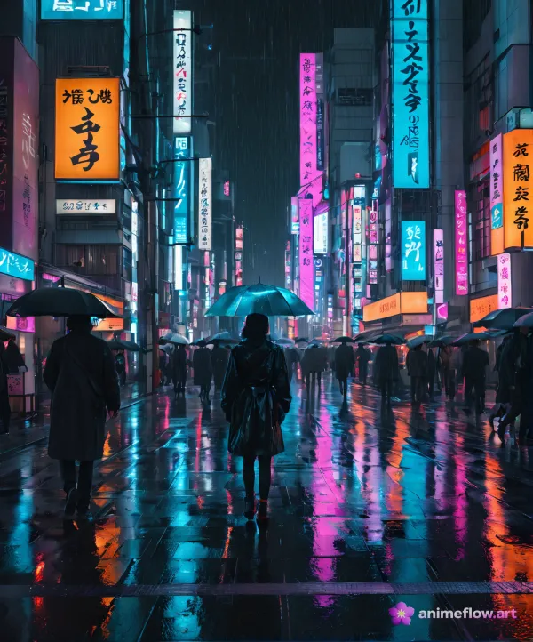 Rainy Neon Contemplation