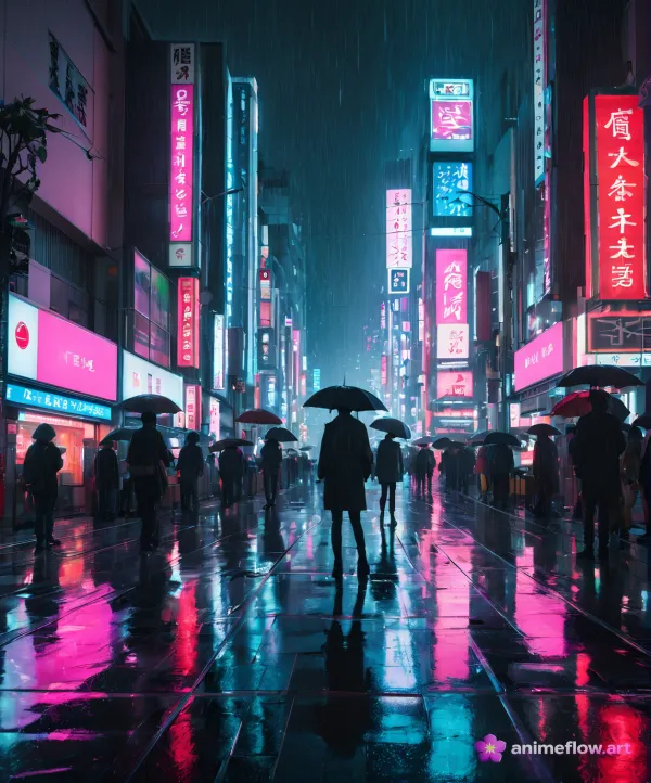Neon Rain Contemplative Night
