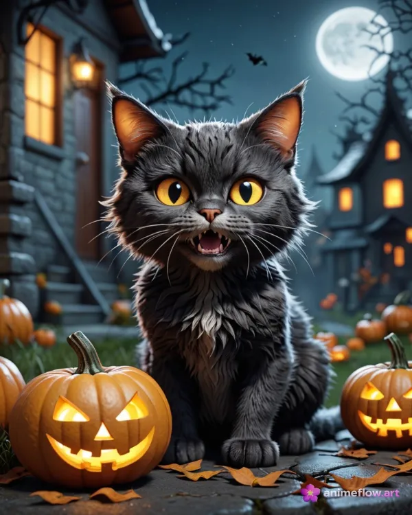 Whimsical Spooky Cat Night