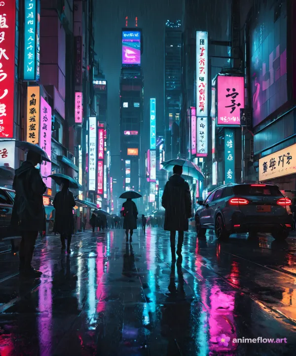 Neon Rain Cityscape
