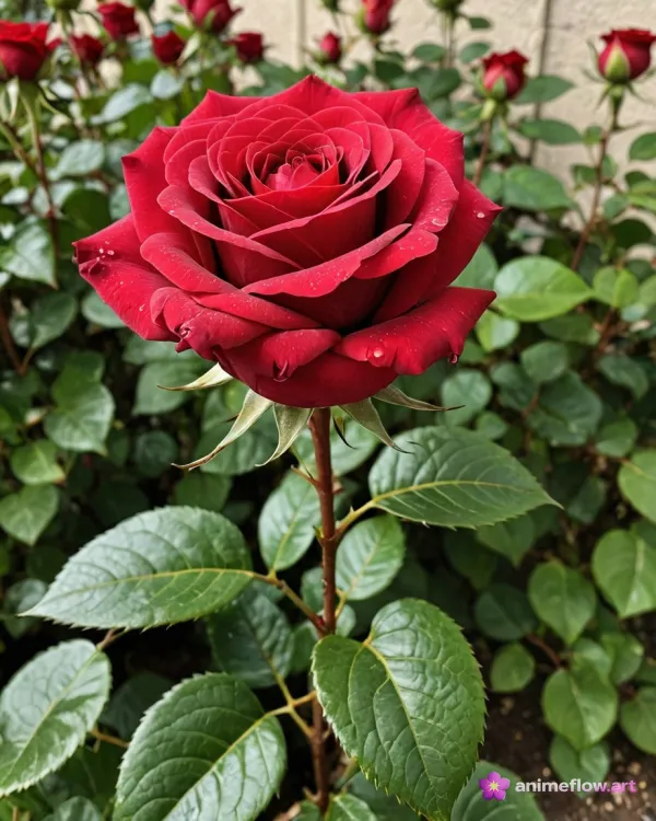 Vibrant Red Rose Dewy