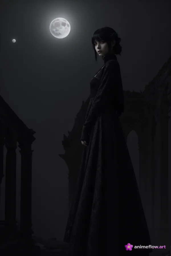 Somber Gothic Moonlit Scene
