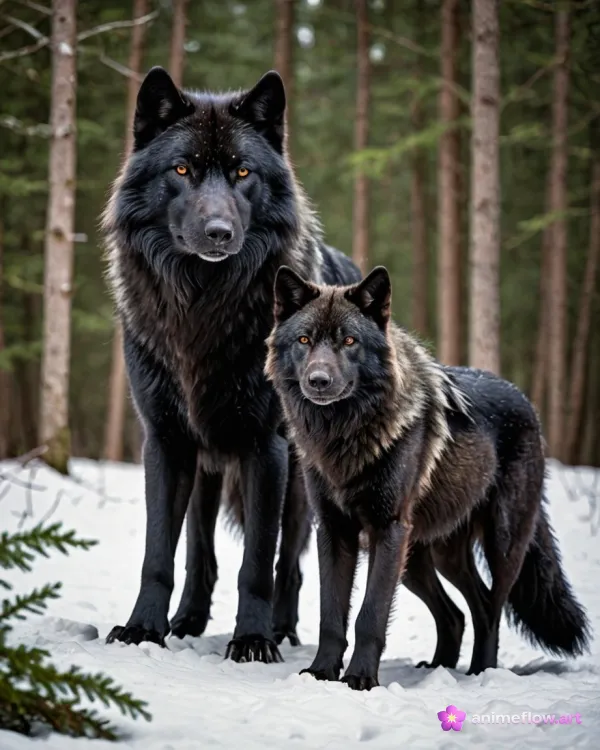 Mysterious Snowy Wolf Duo