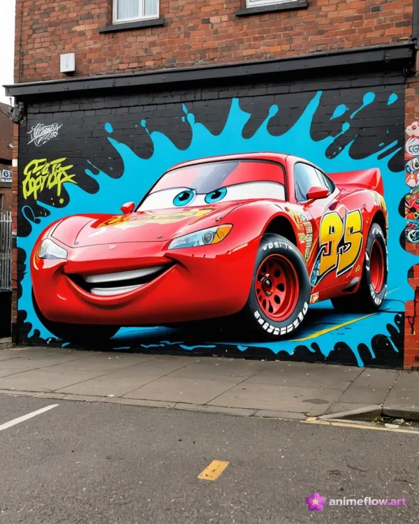 Joyful Animated Racecar Mural