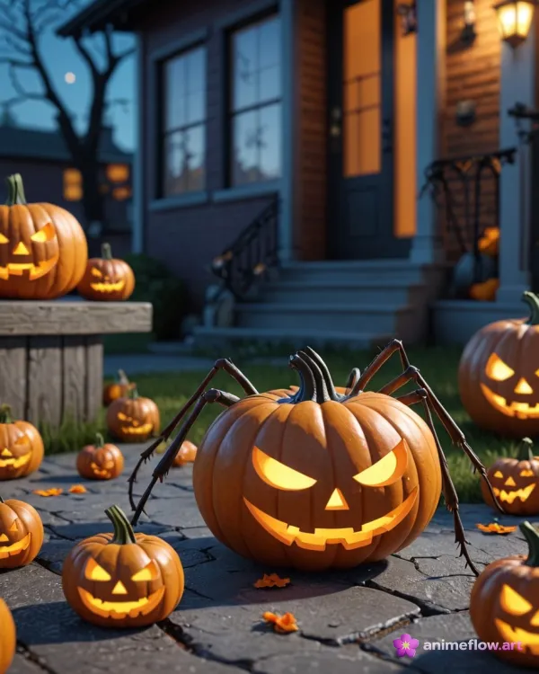 Spooky Glowing Spider Pumpkins