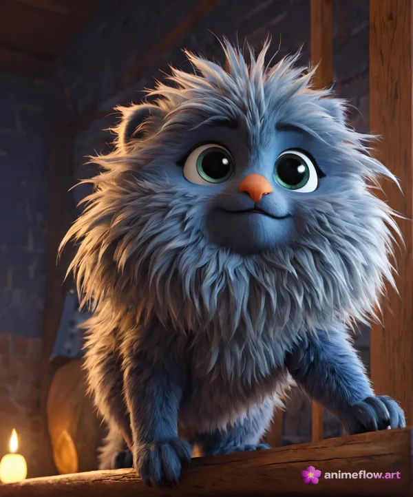 Playful Blue Fluffy Creature