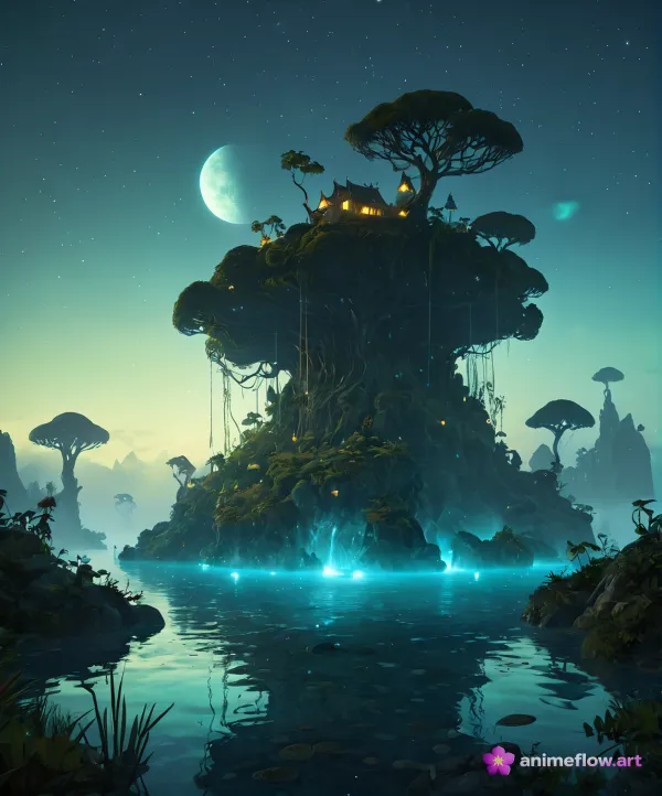 Serene Mystical Night Landscape