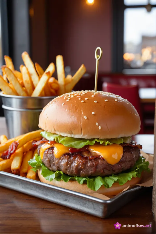 Tempting Cheeseburger with Golden Fries