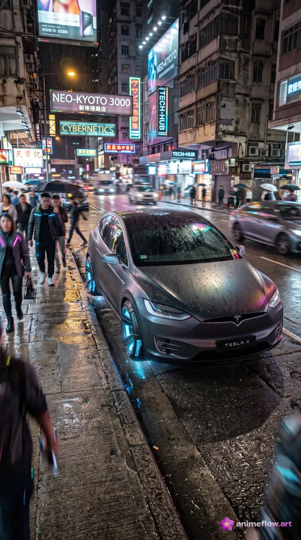 Neon Rain Tesla Cruise